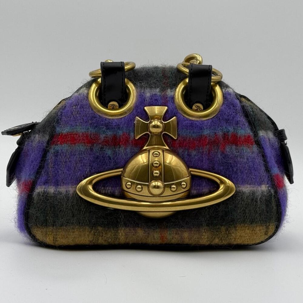 Vivienne Westwood Orb Wool Mini Chain Bag Plaid Gold Hardware - Picture 5 of 9